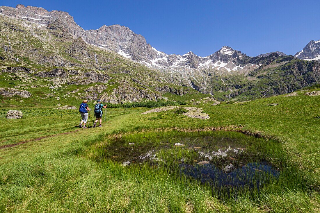 Frankreich, Hautes Alpes, Nationalpark Ecrins, Tal von Valgaudemar, La Chapelle en Valgaudemar, der Gletscherzirkus von Gioberney, Wanderung zum See Lauzon