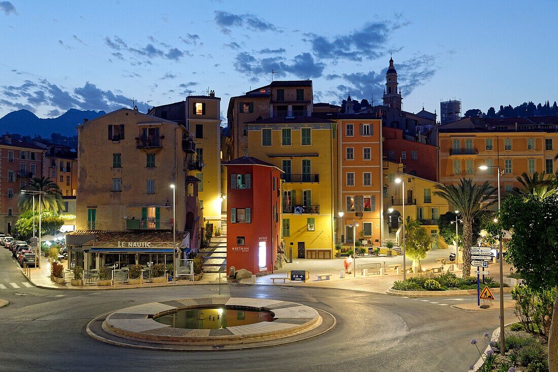 France, Alpes Maritimes, Menton, the old town dominated by the Saint Michel Archange basilica place Fontana (Fontana square)\n