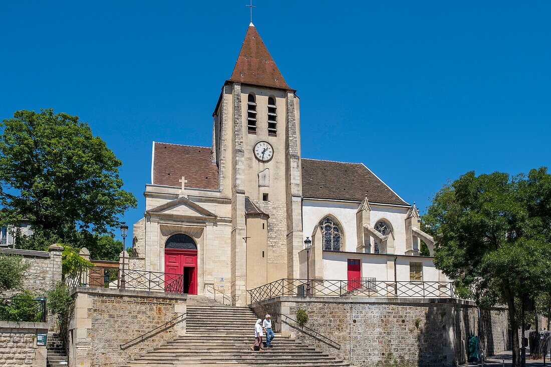 France, Paris, Charonne district, church of Saint Germain de Charonne in Sainte Blaise square\n