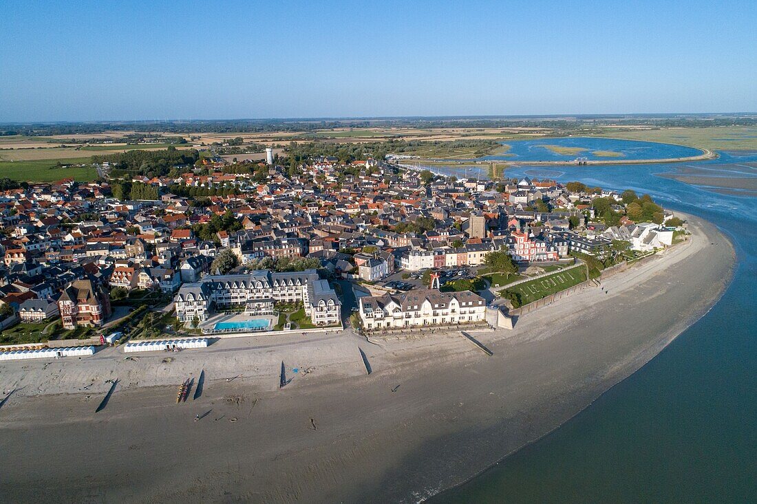 France, Somme, Baie de Somme, Le Crotoy (aerial view)\n