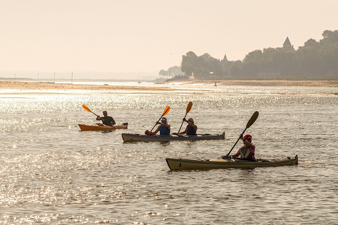 France, Somme, Somme Bay, Saint-Valery-sur-Somme, Cape Hornu, Kayak on the channel of the Somme\n