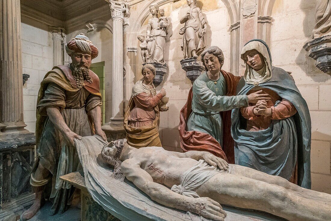 France, Cher, Bourges, Saint Etienne de Bourges Cathedral, listed as World Heritage by UNESCO, the Entombment of Christ\n