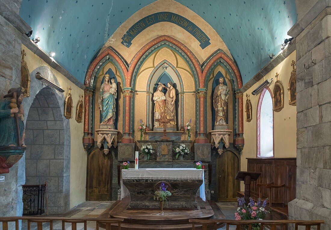 France, Hautes Pyrenees, Gavarnie, interior of the Notre-Dame du Bon Port church 12th century, former priory of the Hospital of Saint John of Jerusalem, UNESCO World Heritage Site\n