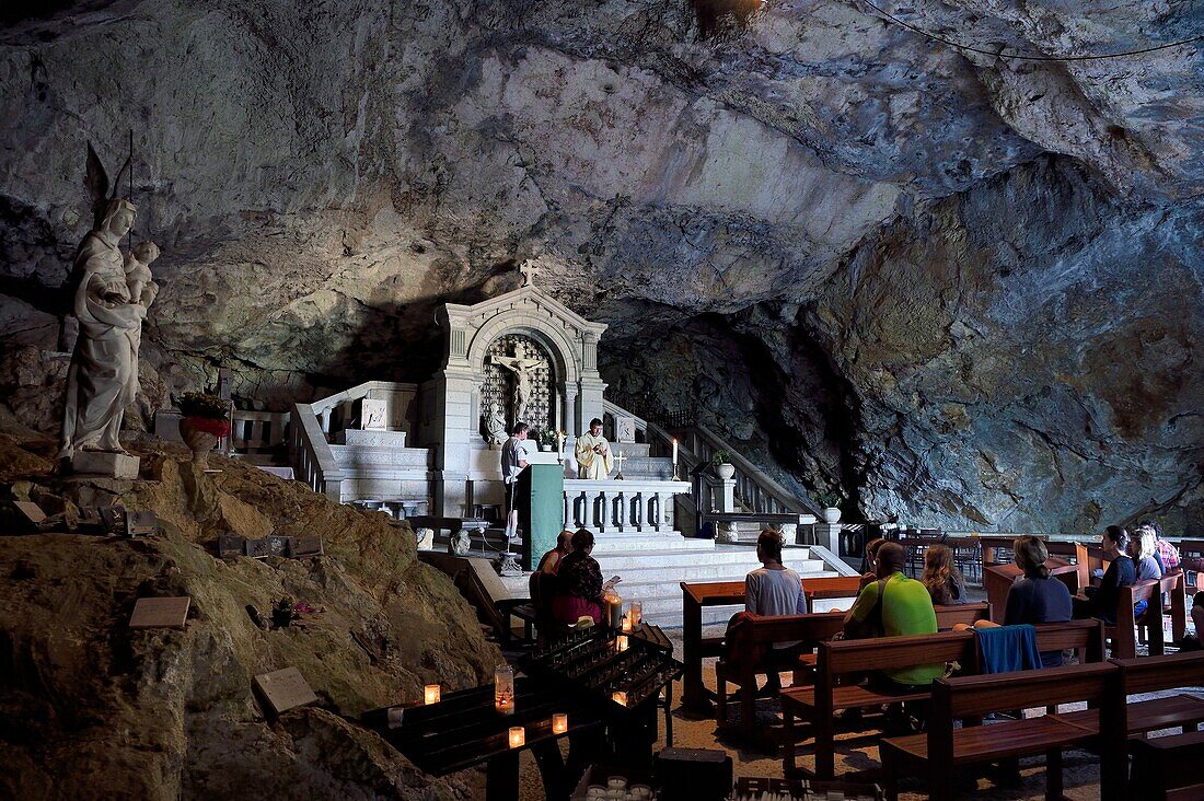 France, Var, Plan d'Aups Sainte Baume, Sainte Baume massif, religious office in the cave sanctuary of Sainte Marie-Madeleine (St. Mary Magdalene)\n