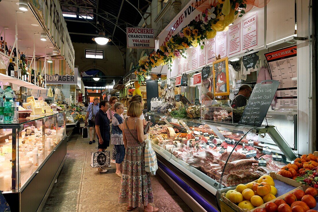 France, Alpes Maritimes, Cote d'Azur, Menton, the old town, the municipal halls of 1898 restored in 2015, covered market\n