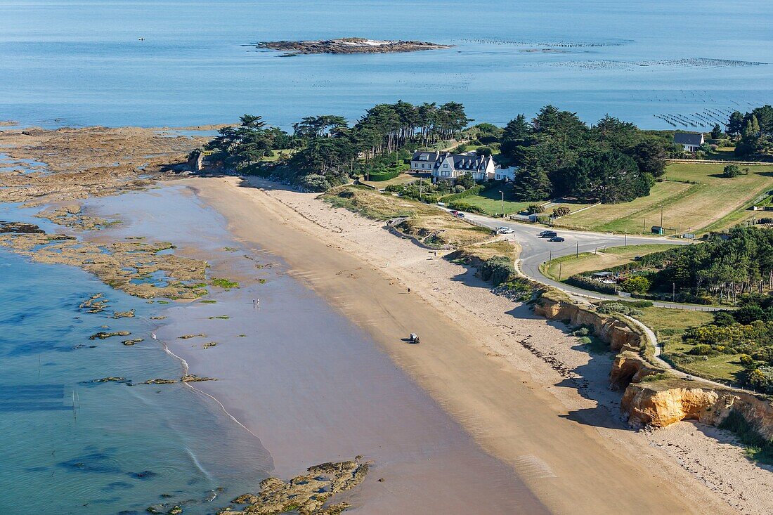 France, Morbihan, Penestin, Lanchale bay and Loscolo (aerial view)\n