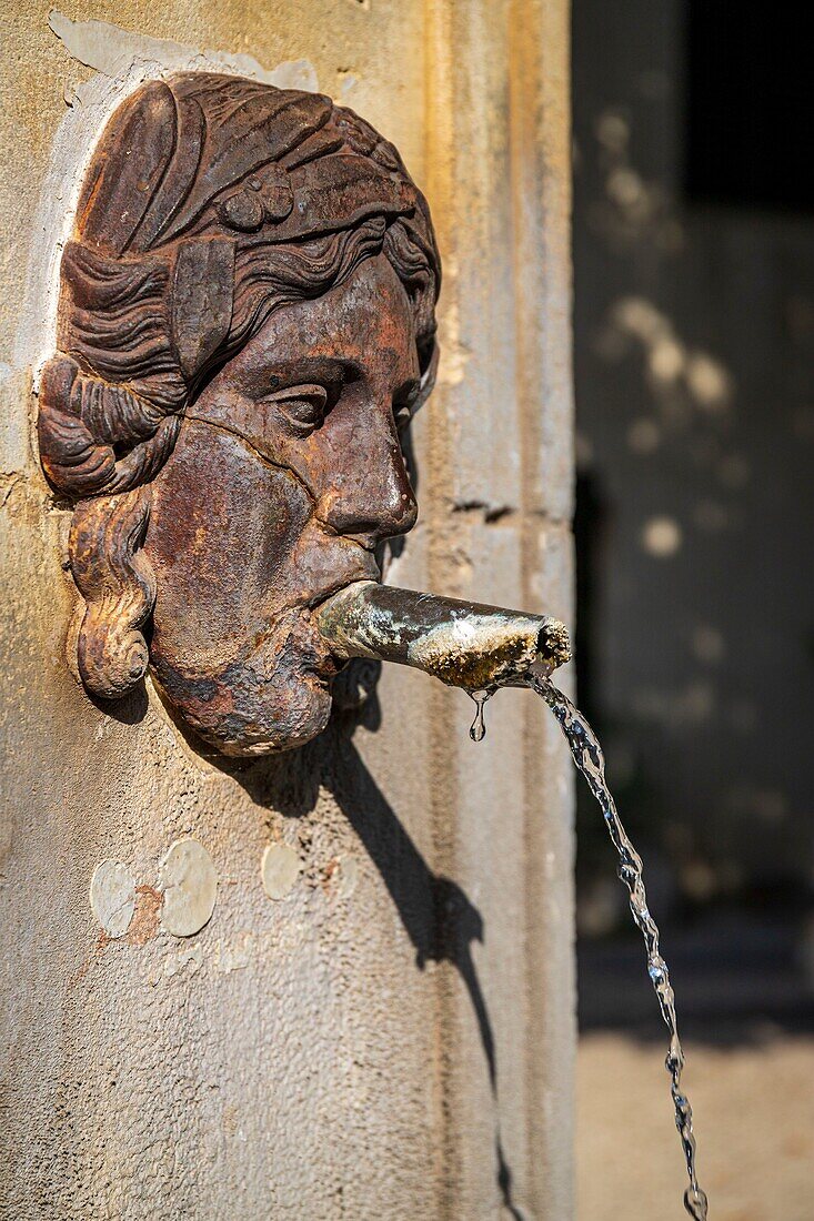 "Frankreich, Vaucluse, Venasque, ausgezeichnet mit dem Prädikat ""Schönste Dörfer Frankreichs"", Springbrunnen"