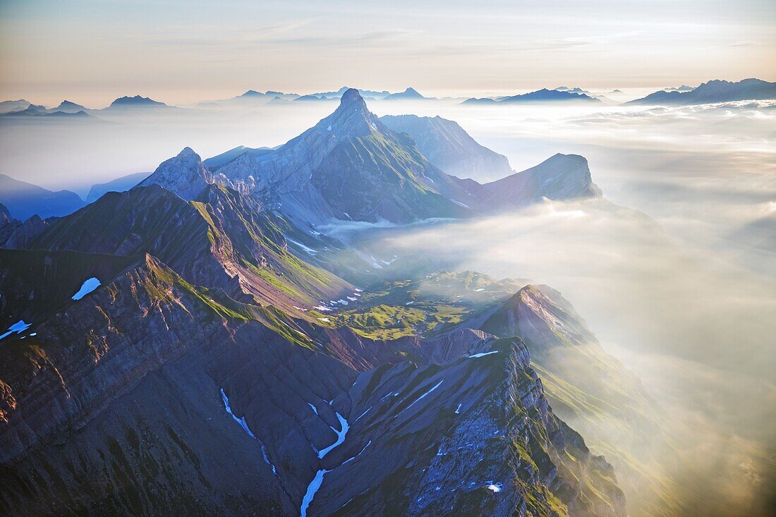 France, Haute Savoie, Aravis massif (aerial view)\n