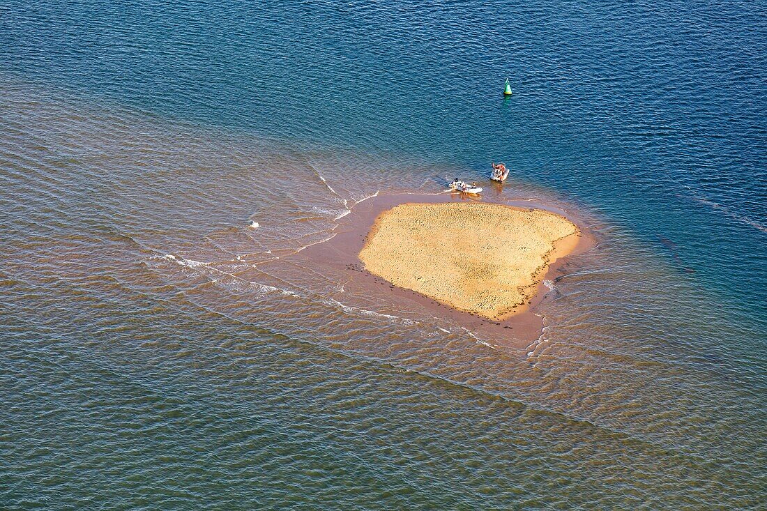 France, Charente Maritime, Re island, Loix, Pointe du Fier, le Bucheron sandbank (aerial view)\n