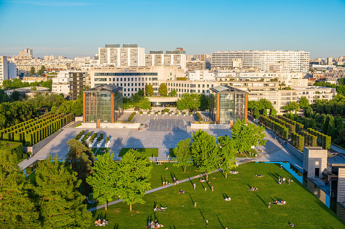 France, Paris, Andre Citroen Park, seen from the captive balloon, (aerial view)\n