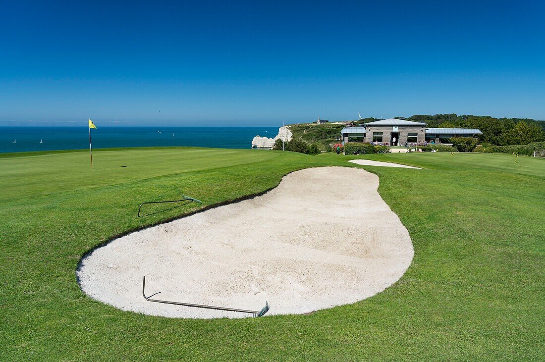 France, Seine Maritime, Etretat, Cote d'Abatre, the golf\n