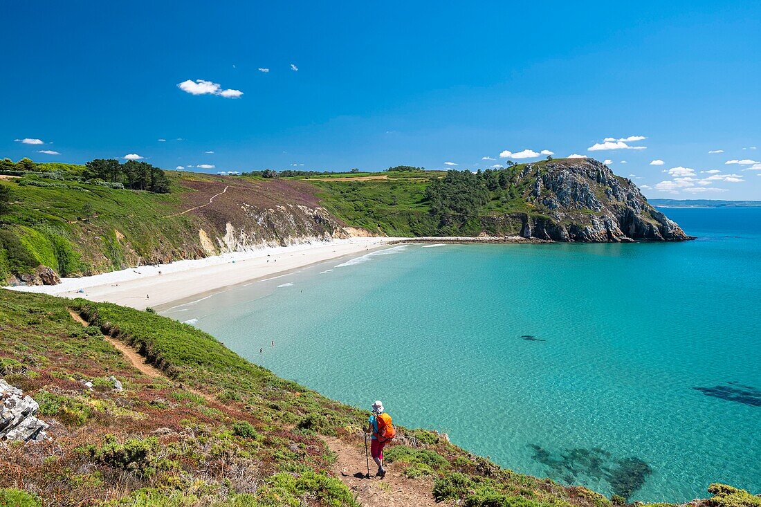 France, Finistere, Armorica Regional Natural Park, Crozon Peninsula, GR 34 hiking trail or customs trail, Poul beach\n