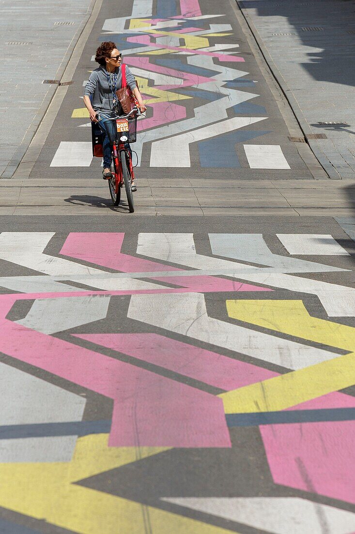 France, Meurthe et Moselle, Nancy, street art by Sabina Lang and Daniel Baumann called Street Painting in rue des Carmes (Carmes street) downtown\n