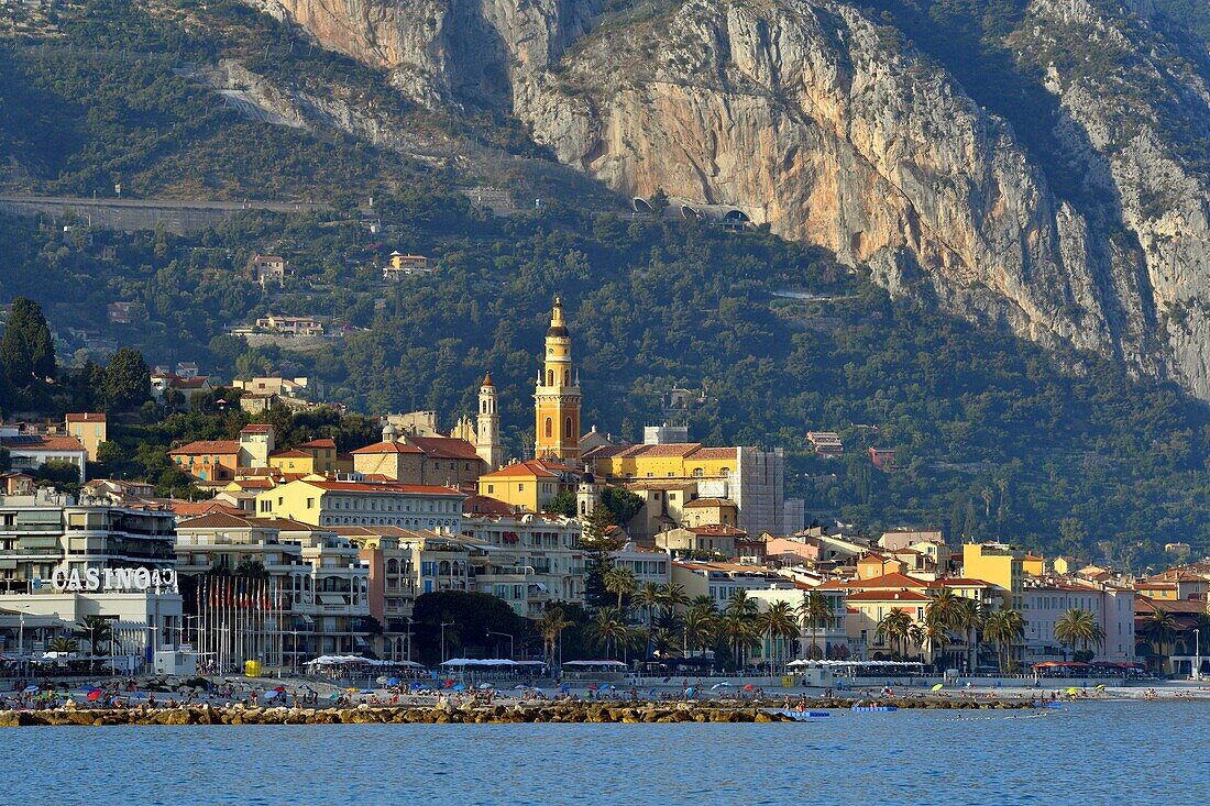 France, Alpes Maritimes, Menton, the old town dominated by the Saint Michel Archange basilica\n