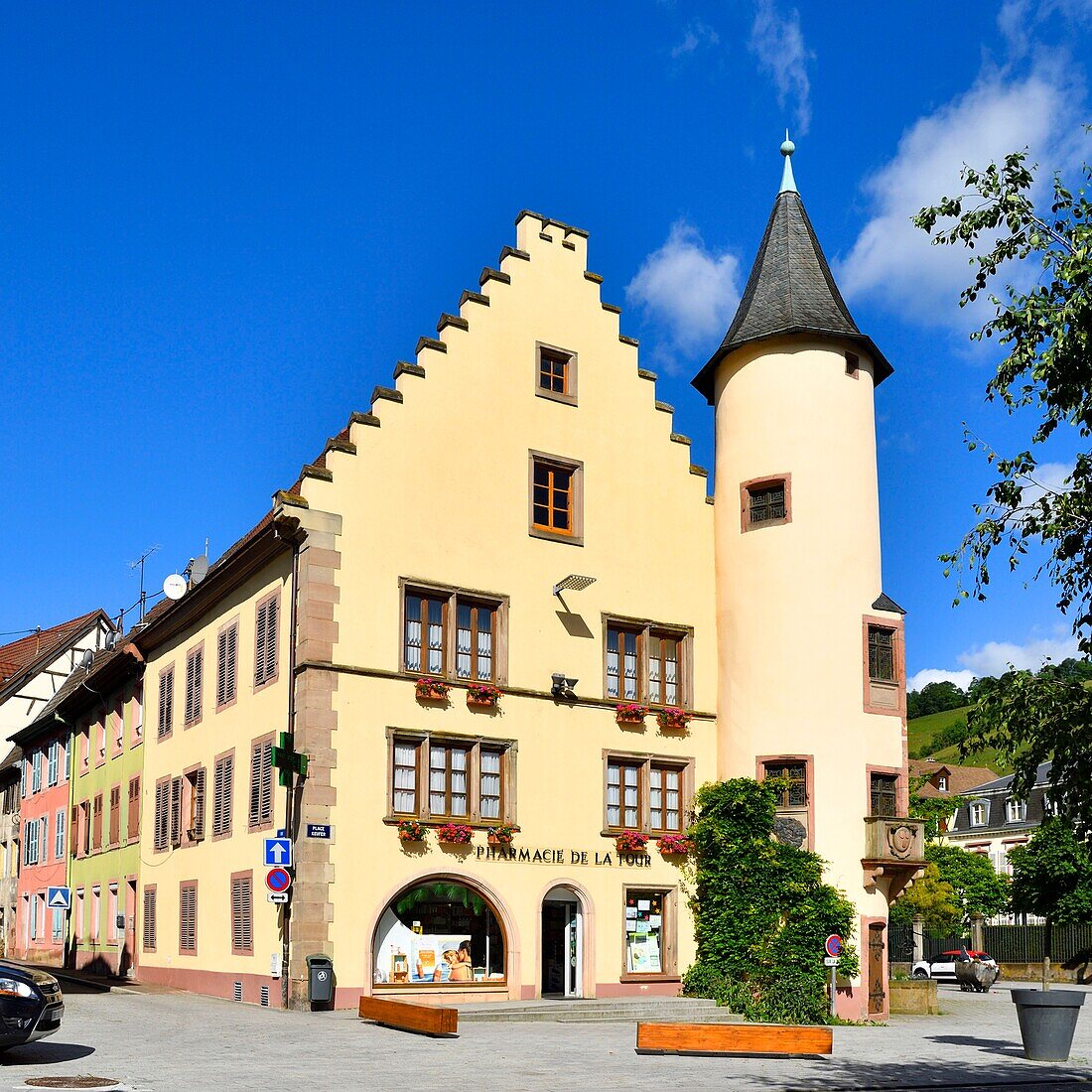 France, Haut Rhin, Sainte Marie aux Mines, place Auguste Keufer, Former mansion of the mines of the 16th century\n