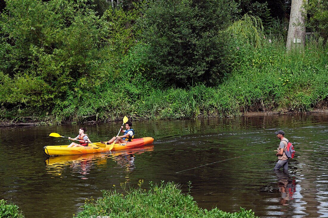 France, Calvados, Clecy, upstream of the Vey bridge, Orne, fly fishing, canoeing\n