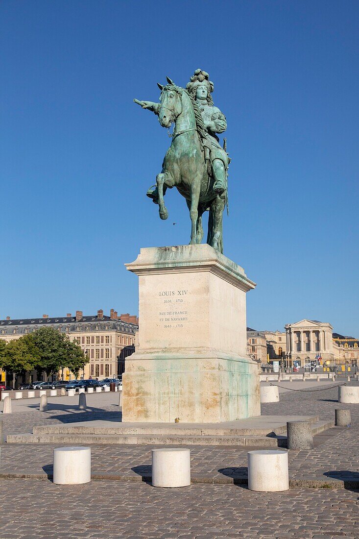 France, Yvelines, Chateau de Versailles, listed as World Heritage by UNESCO, equestrian statue of Louis XIV\n