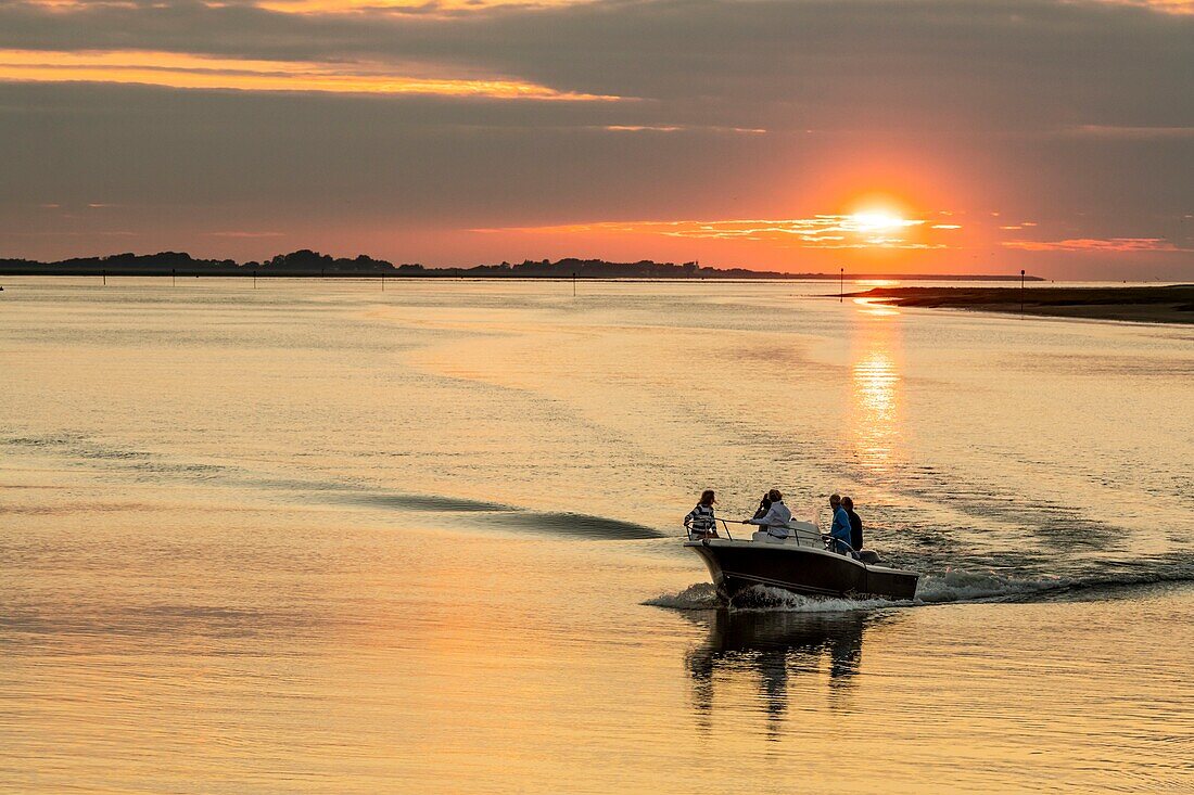 France, Somme, Somme Bay, Saint Valery sur Somme, dusk on the channel of the Somme\n