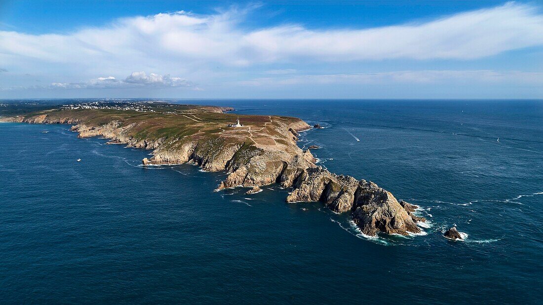 France, Finistere, Mer d'Iroise, Cap Sizun, Plogoff, the Pointe du Raz(vue aérienne), Classified Great National Site\n