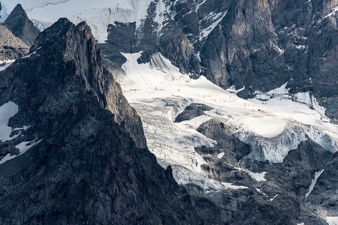 France, Hautes Alpes, Glacier of La Meije view from La Grave\n
