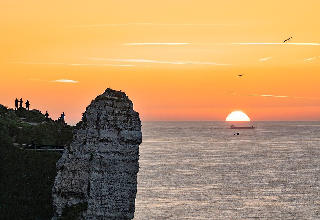 France, Seine Maritime, Etretat, Cote d'Abatre, sunset seen from golf\n