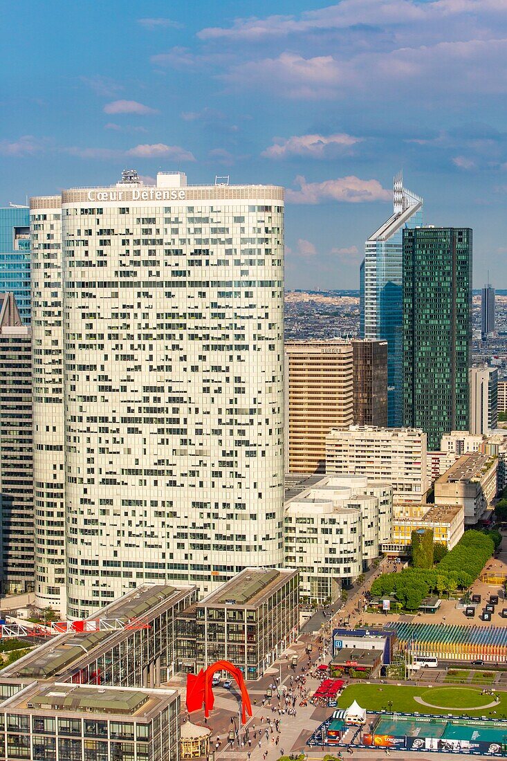 France, Hauts de Seine, La Defense, the buildings of the business district and the CNIT dome\n