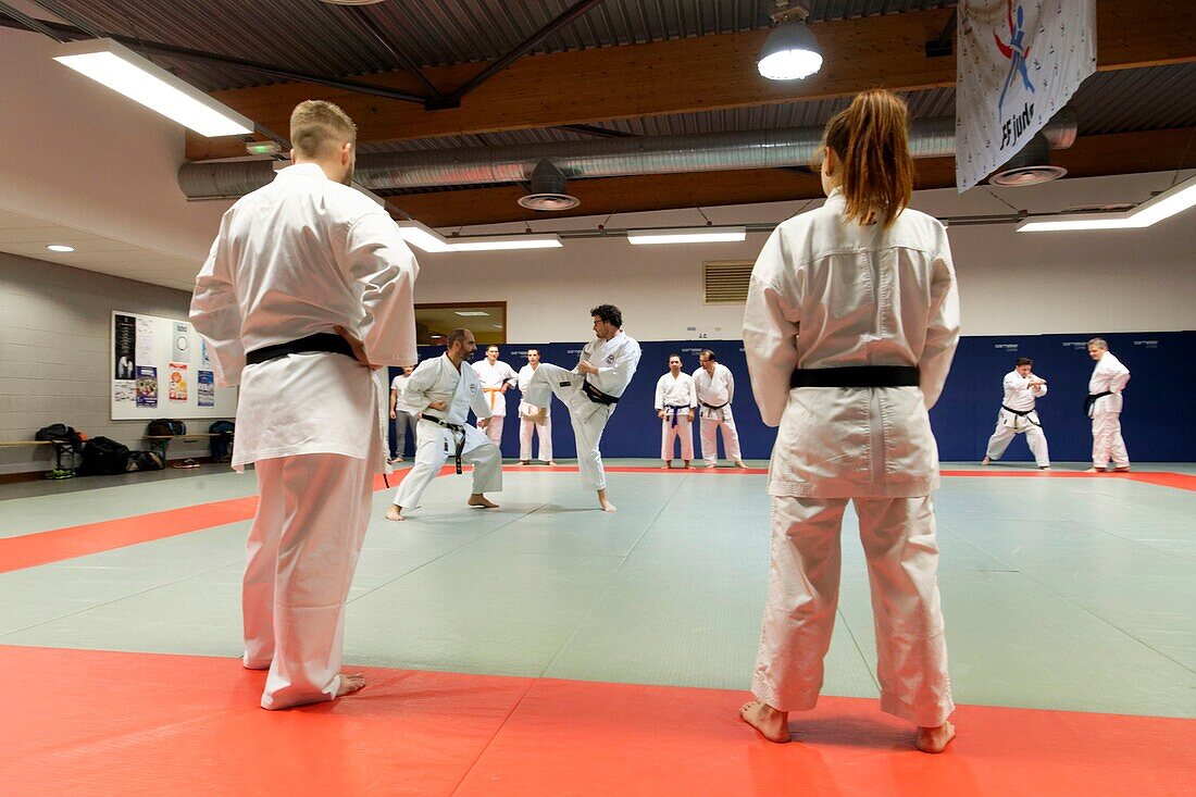France, Bas Rhin, Strasbourg, La Wantzenau, Budokan 67, Karate section, training\n