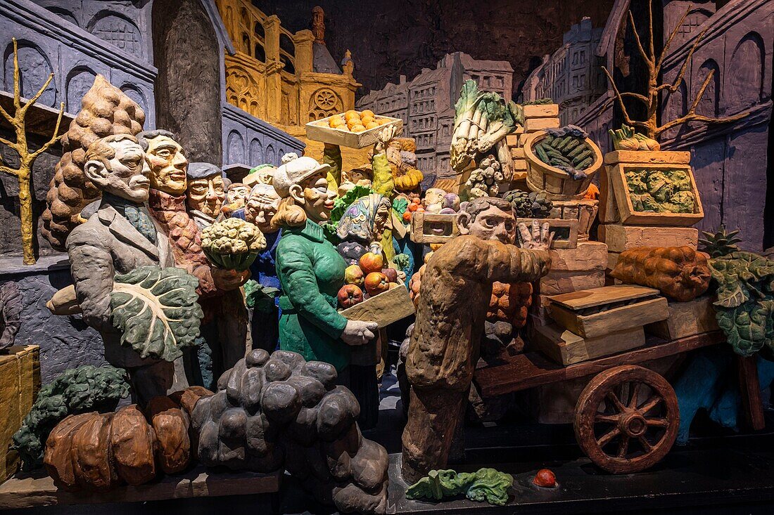 France, Paris, Les Halles district, Saint-Eustache church, The departure of fruits and vegetables from the heart of Paris on February 28, 1969 by Raymond Mason in the Pilgrims of Emmaus Chapel\n