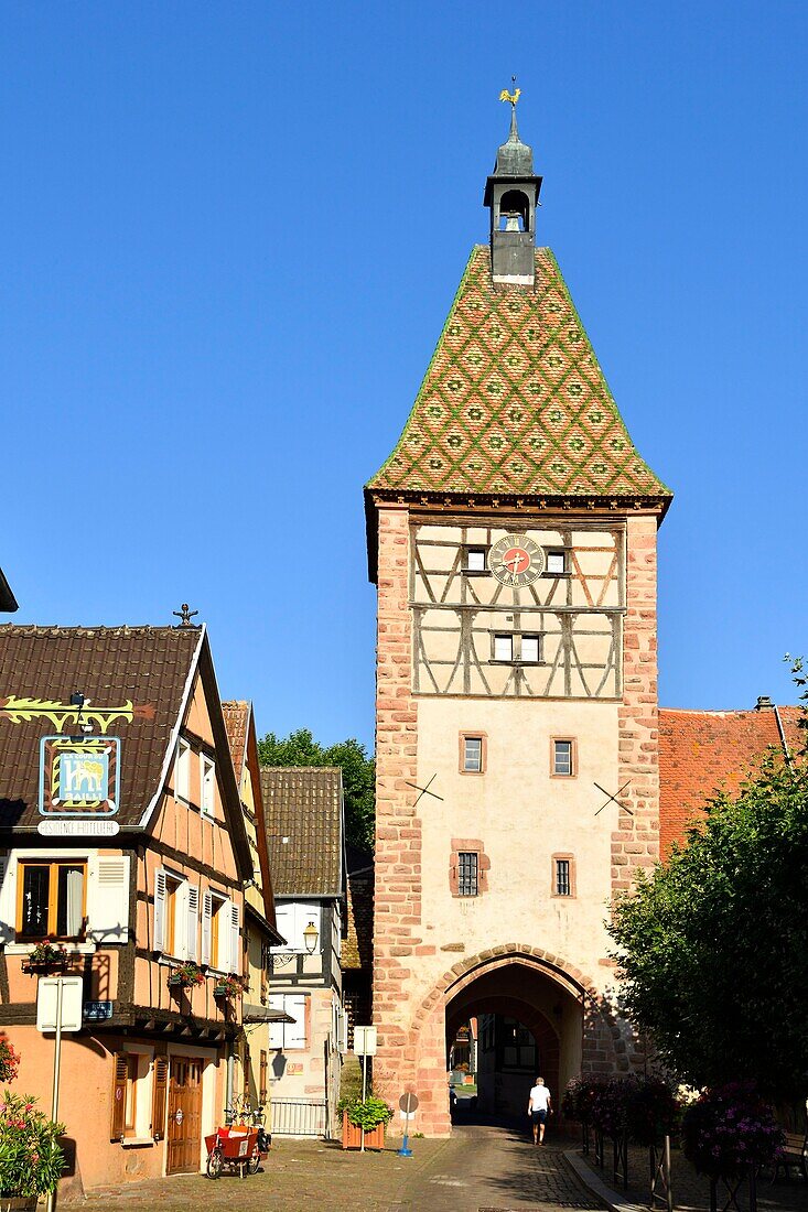 France, Haut Rhin, Alsace Wine Route, Bergheim, the upper gate dating from the 14th century\n