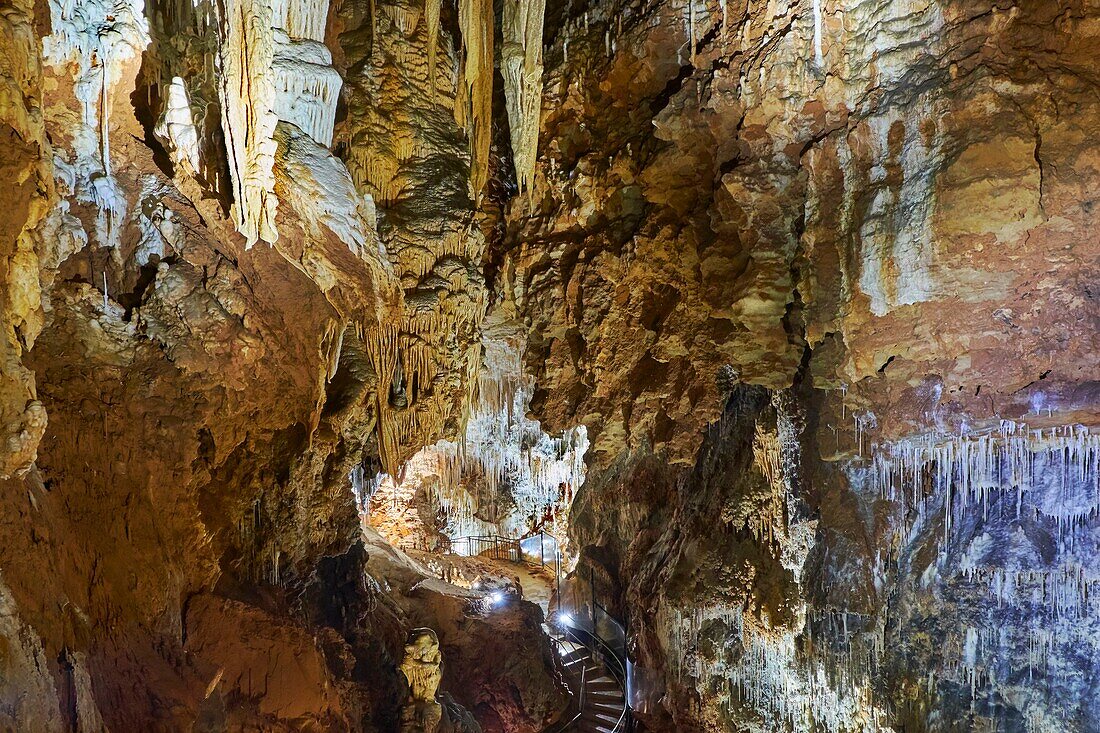 France, Herault, Saint Jean de Fos, Clamouse Cave in Gorges of the Herault Grand Site, General view of the Cathedral of Time\n