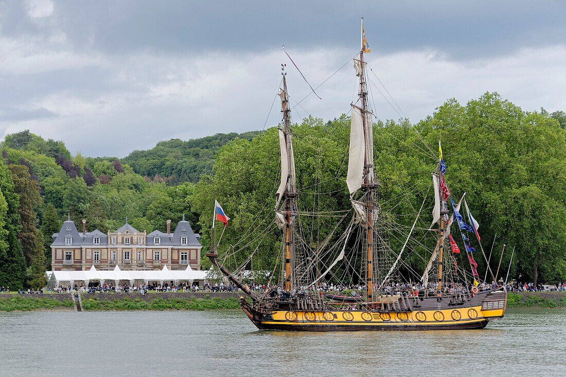 Frankreich, Seine Maritime (76), Rouen, die Armada 2019, die alte Takelage, die Shtandart auf der Seine, wurde vom Centre d'éducation maritime de Saint-Petersbourgle gebaut