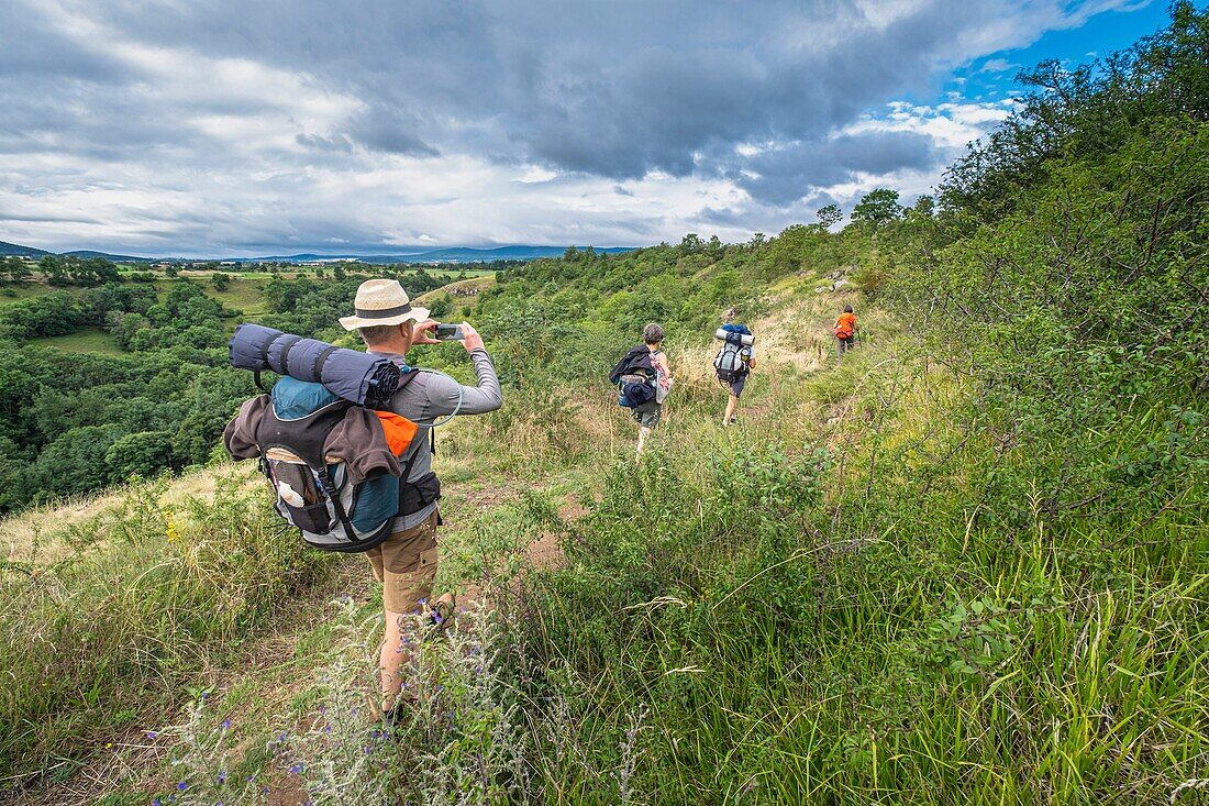 France, Haute-Loire, Le Puy-en-Velay, hike on Via Podiensis, one of the French pilgrim routes to Santiago de Compostela or GR 65\n