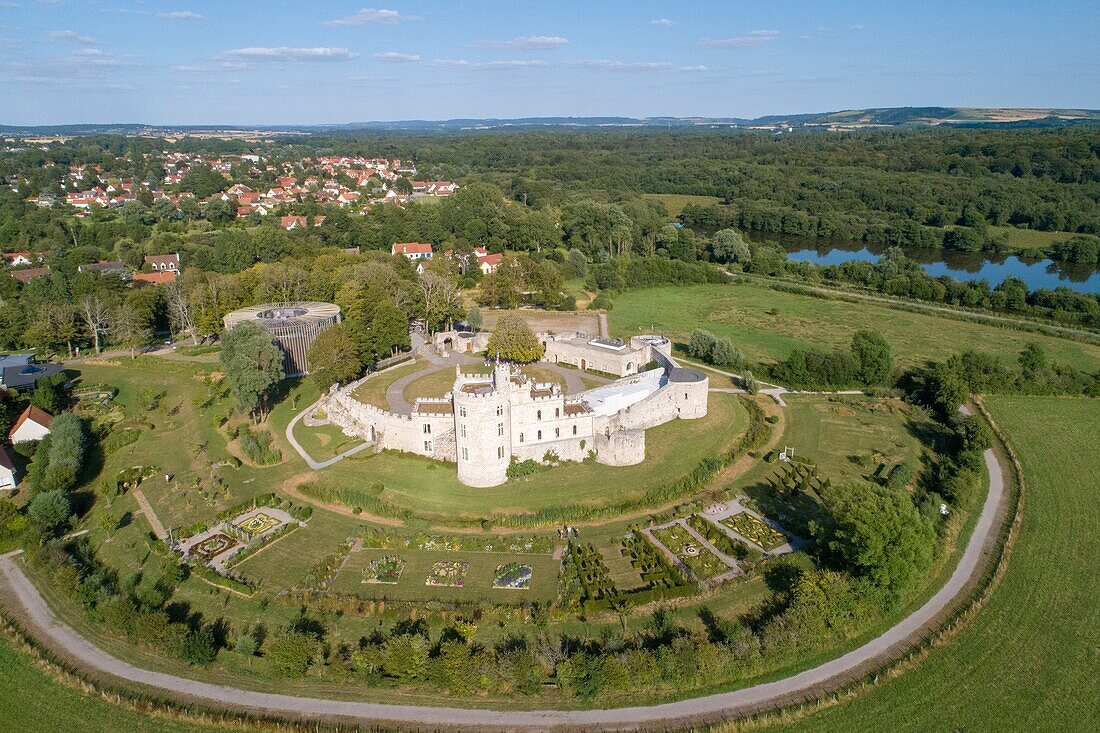 France, Pas de Calais, Condette, Hardelot Castle, Tudor style manor from the early twentieth century built on the foundations of a castle (aerial view)\n