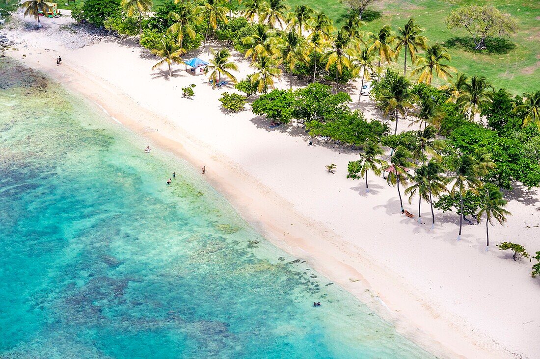 France, Caribbean, Lesser Antilles, Guadeloupe, Grand Cul-de-Sac Marin, heart of the Guadeloupe National Park, Grande-Terre, Port-Louis, aerial view of the Souffleur beach\n