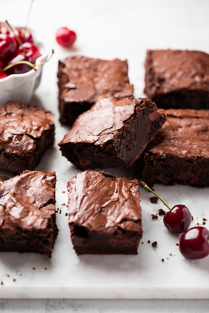 Fudgy chocolate brownies with cherries