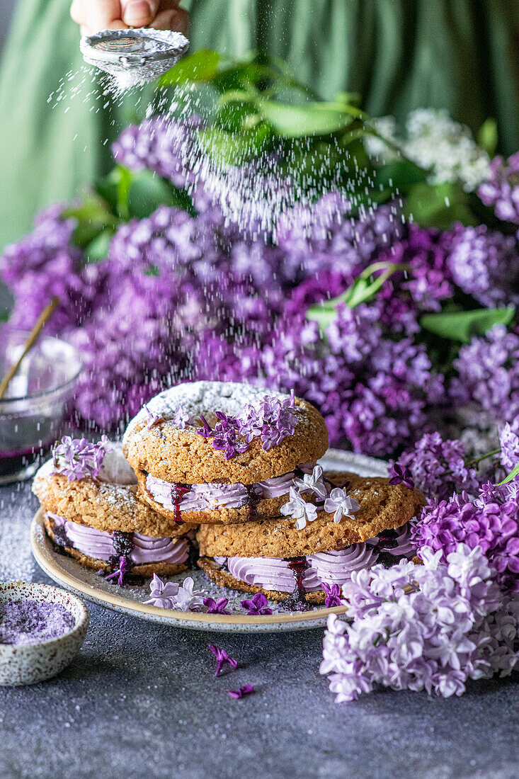 Paris Brest with lilac cream