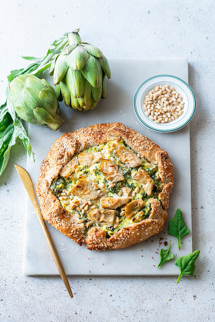 Artichoke galette with spinach