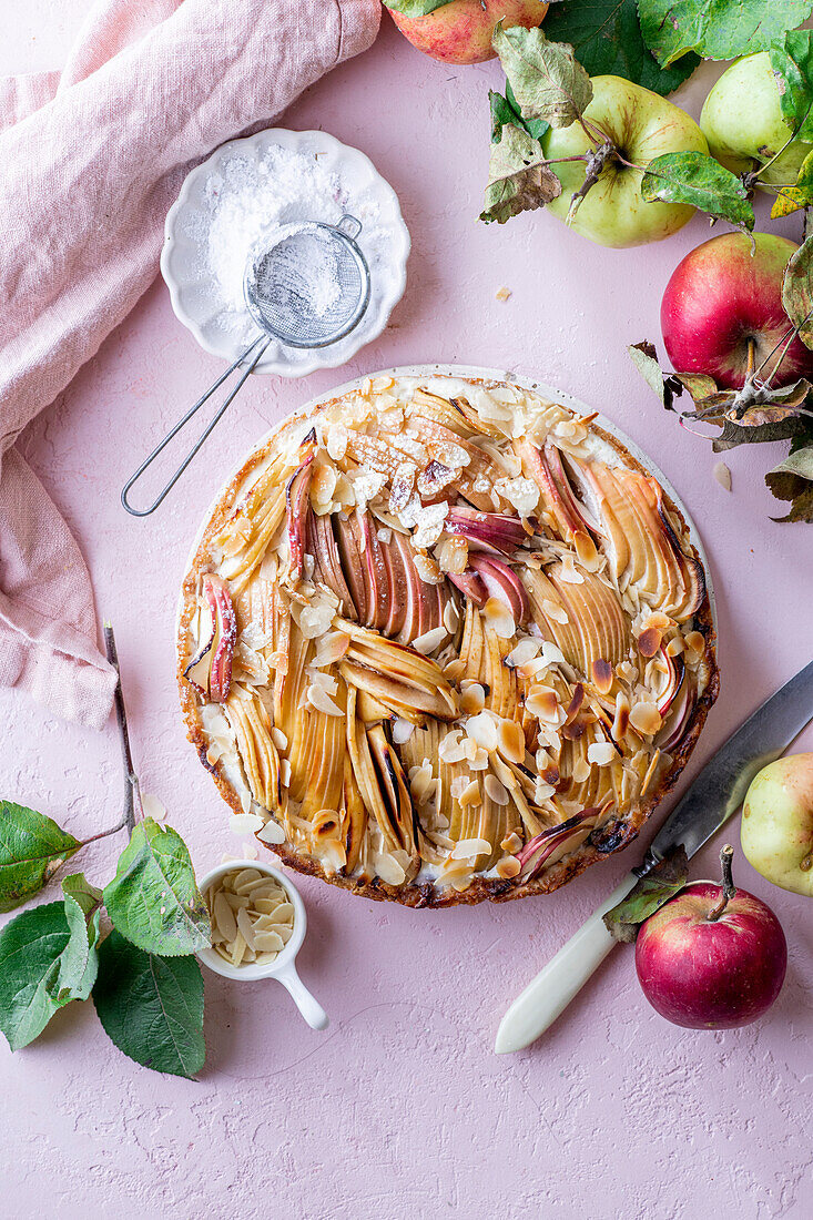 Apple cake with flaked almonds