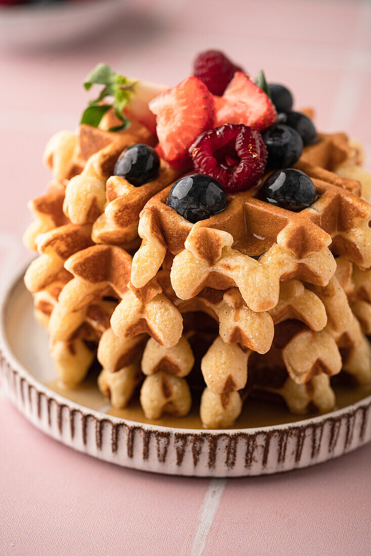 Vanilla Waffles with Maple Syrup and Berries