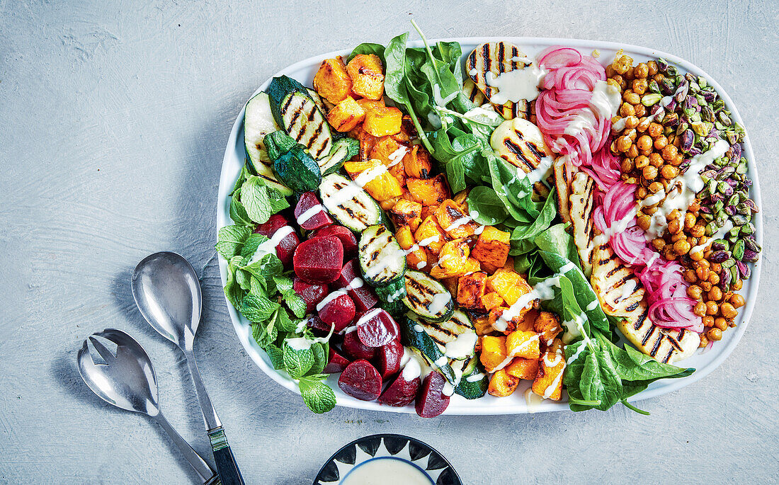 Moroccan pumpkin and haloumi chickpea salad