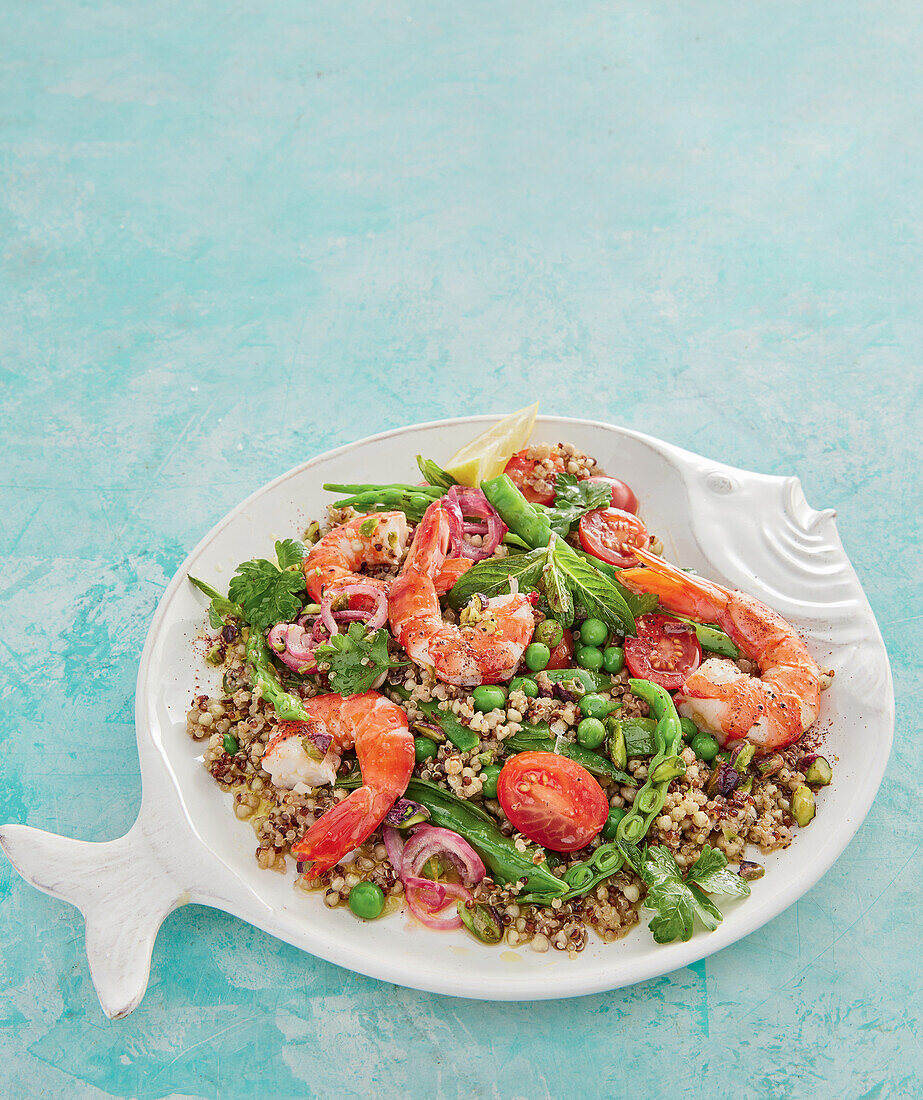 Mixed grain and shrimp salad with peas
