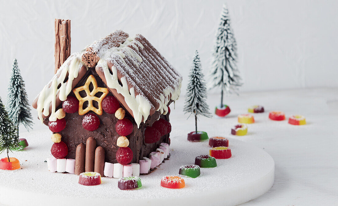 Little house made from Rocky Road Cake