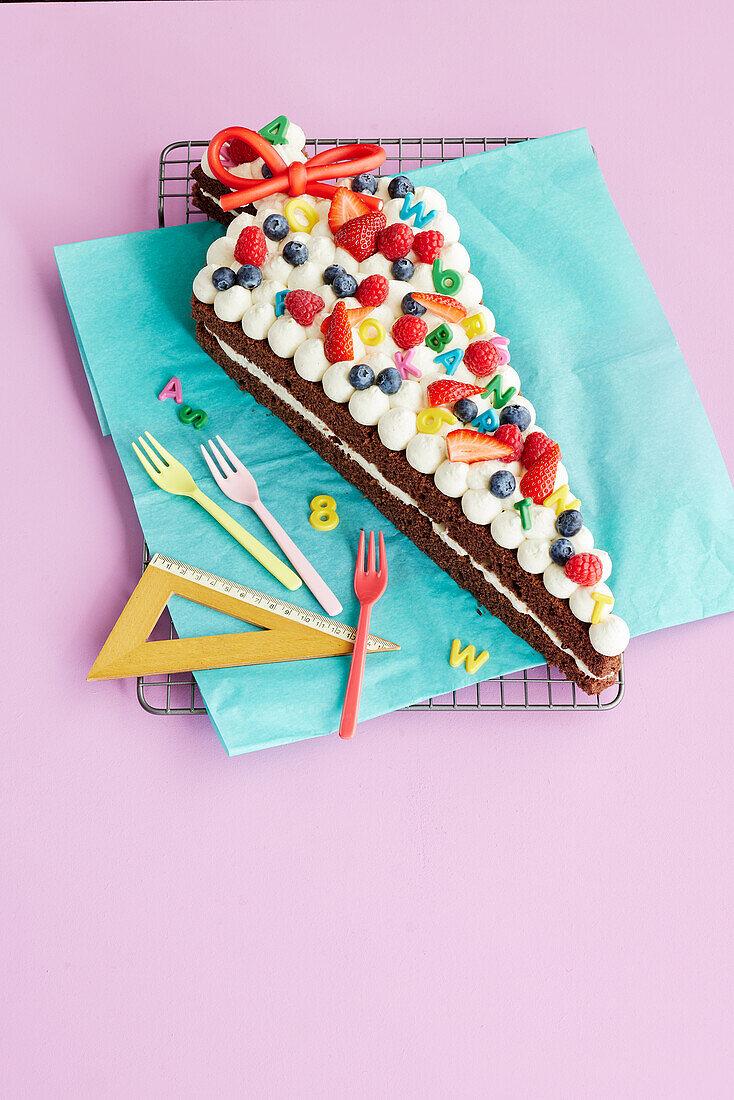 School cone cake with sweets