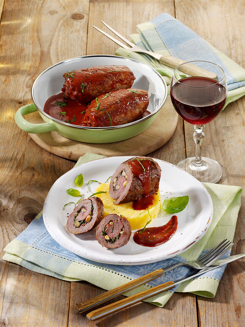 Italian beef rolls with prosciutto, pine nuts and parmesan