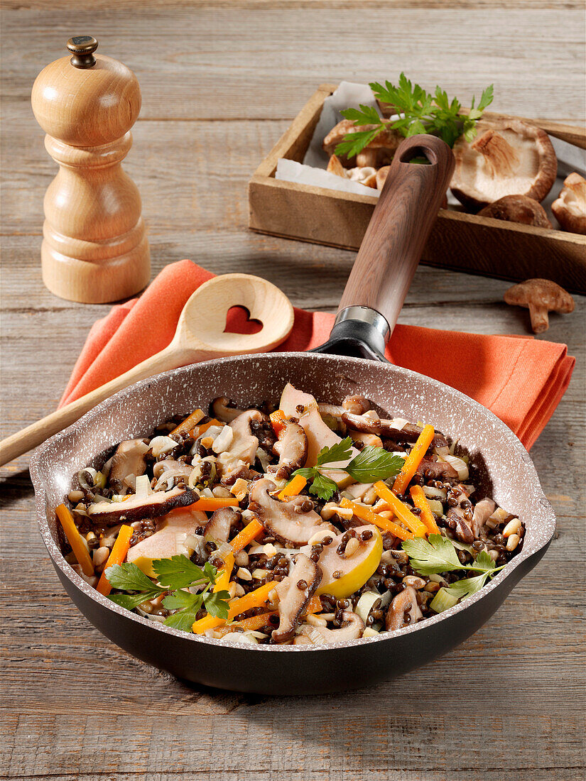 Beluga lentil skillet with shiitake