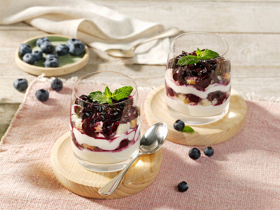 Blueberry trifle in a glass