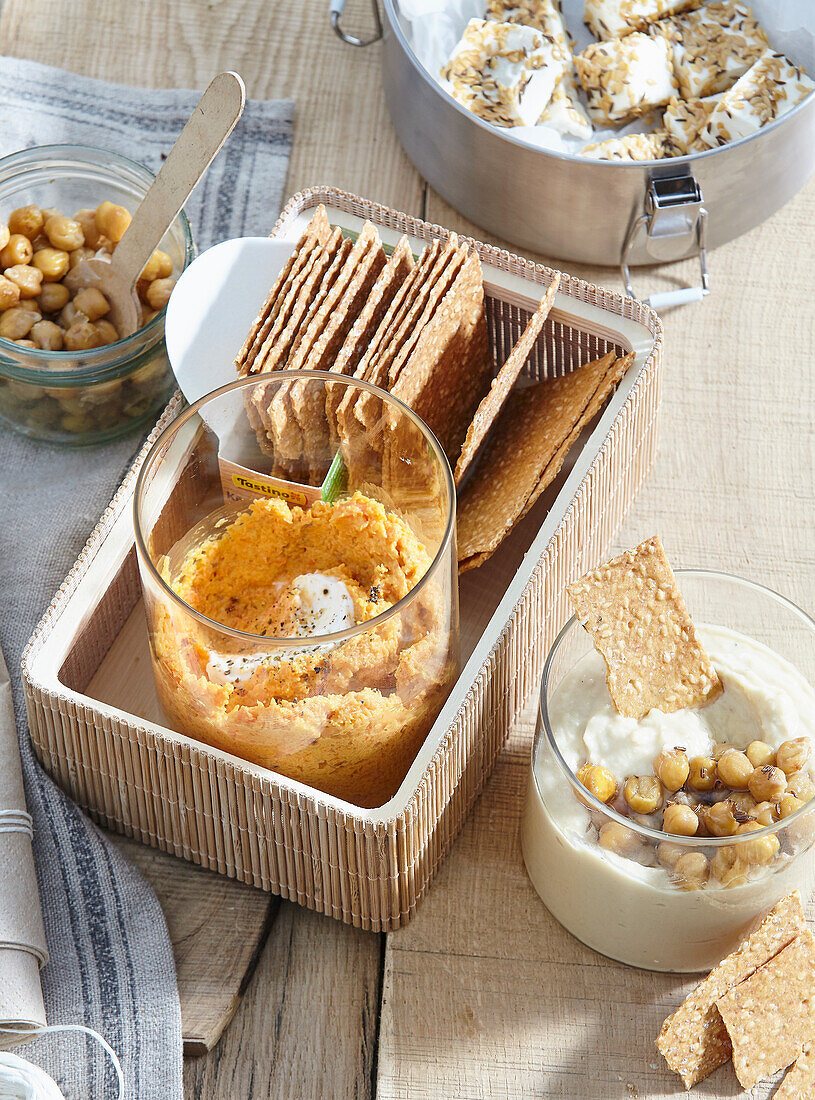 Carrot dip and chickpea dip