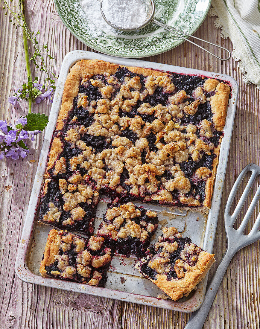 Blueberry sheet cake with crumb