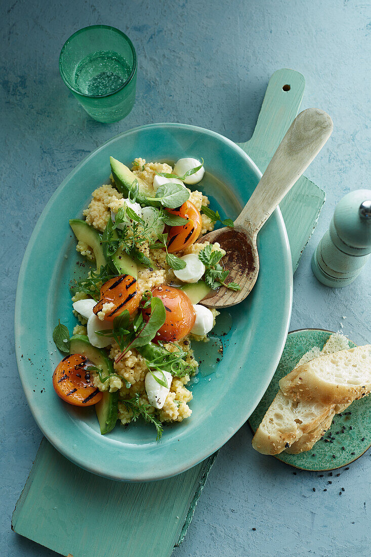 Avocado and quinoa salad with grilled apricots