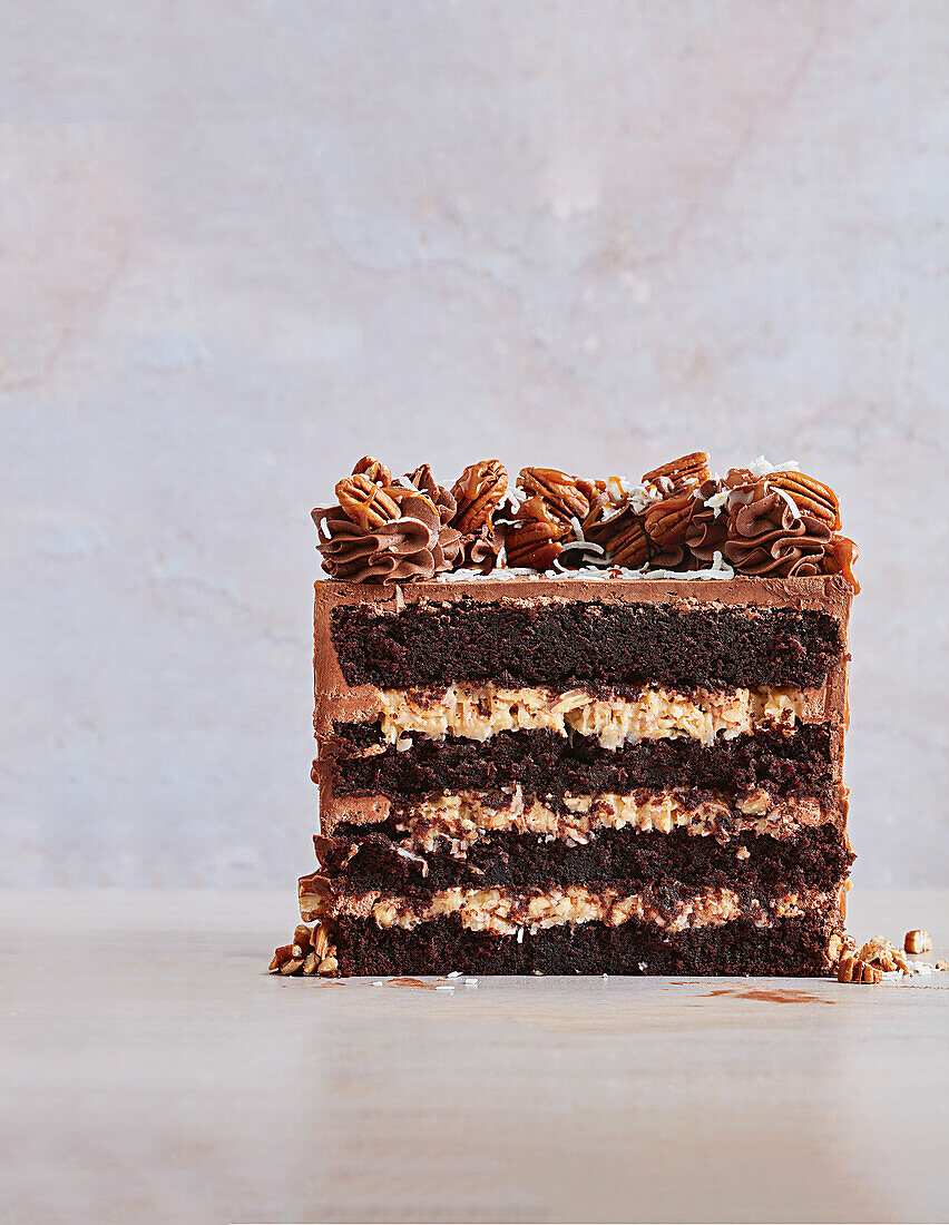 German chocolate cake with pecans